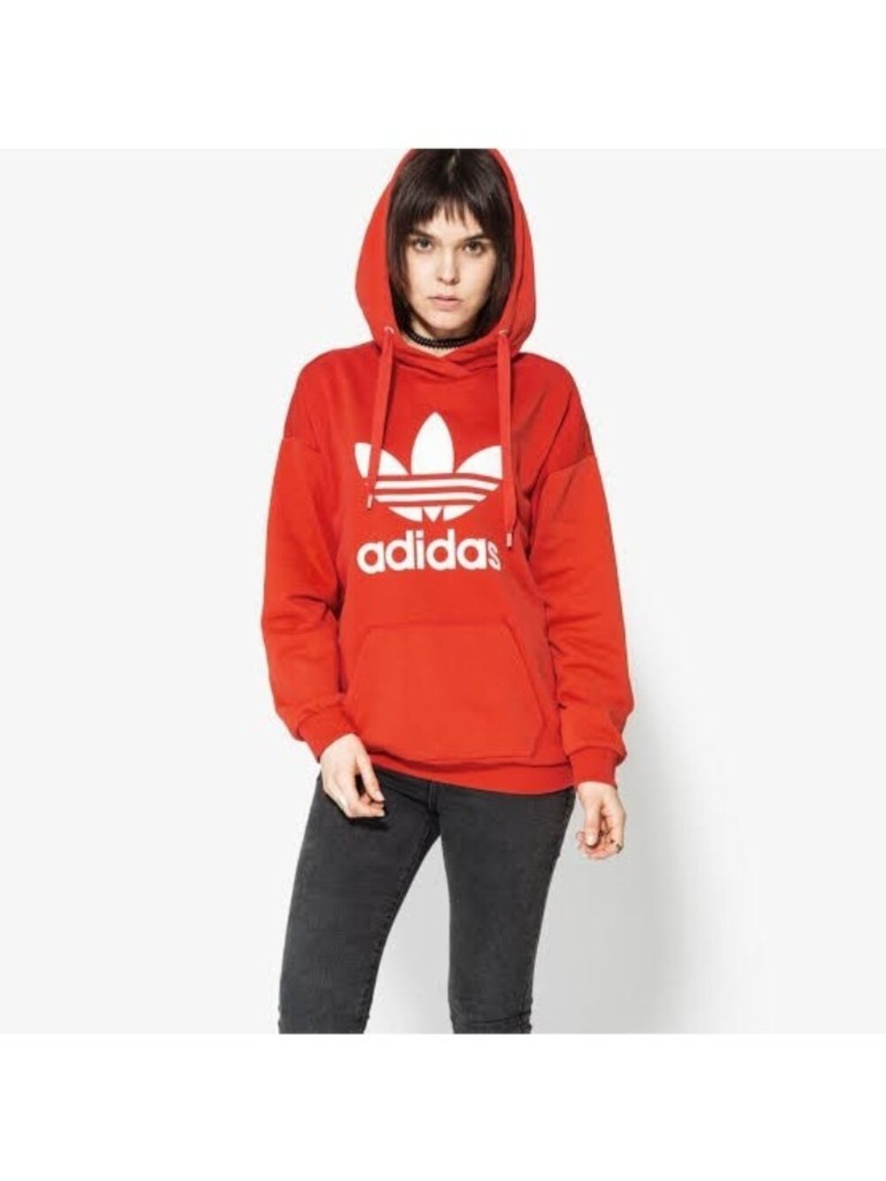Adidas Womens Red Trefoil Hoodie L
